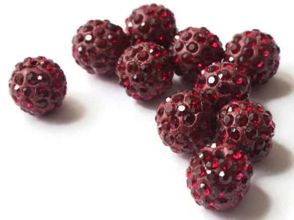 12mm Dark Red Rhinestone Beads Round Polymer Clay Sparkle Beads Shamballa Beads Pave Gumball Beads Jewelry Making and Beading Supplies