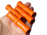 4 60mm Orange Wood Tube Beads - Vintage Wooden Macrame Beads