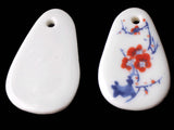 41mm White Flowered Porcelain Pendant White China Teardrop Pendant Jewelry Making Beading Supplies Glass Charm