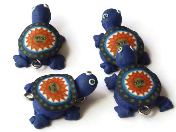 Blue Turtles with Sun on the Shell Turtle Charms Tortoise Links Beads Jewelry Making Beading Supplies Polymer Clay Turtle Beads Smileyboy