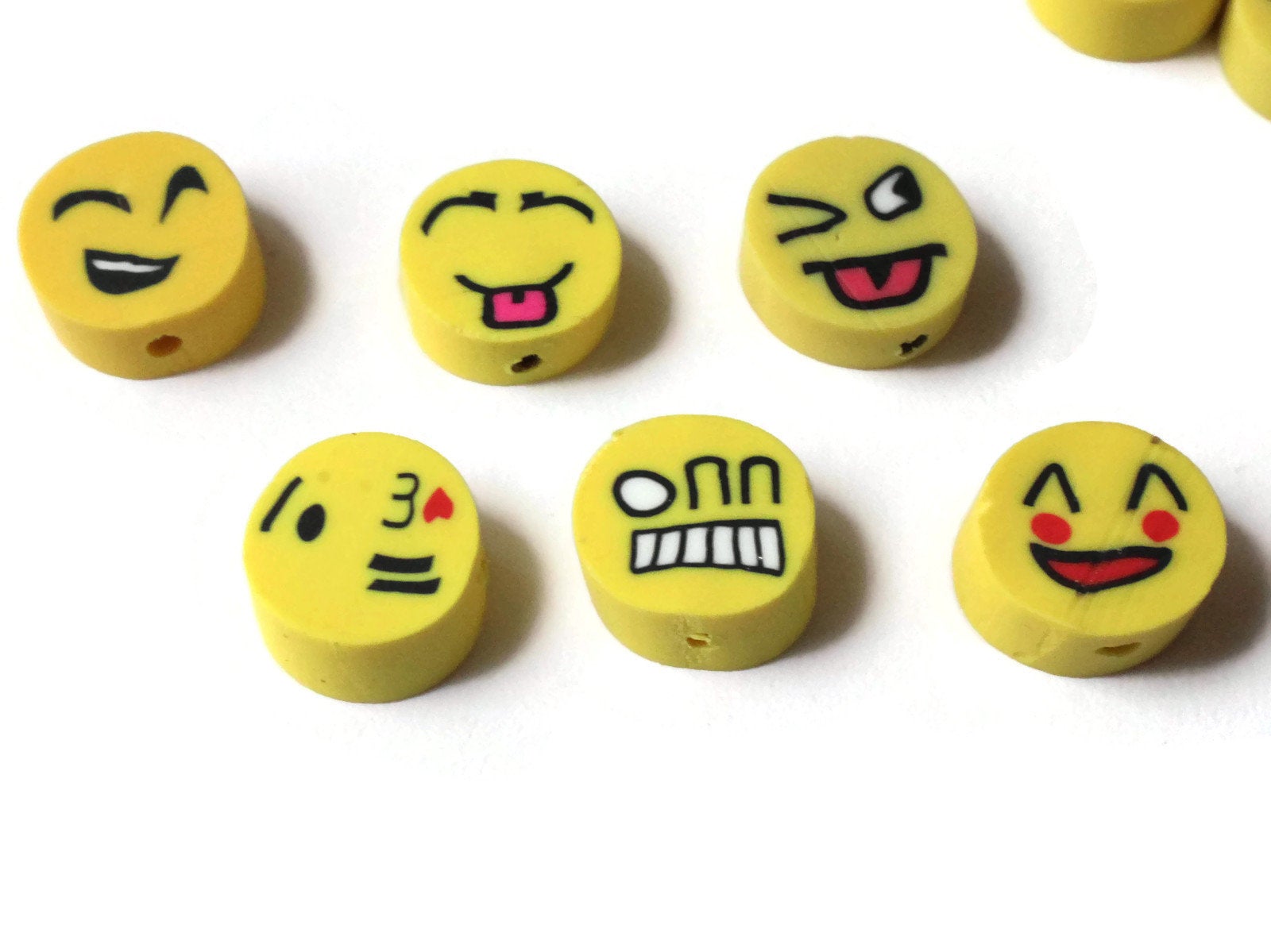 25 Yellow Emoji Beads Polymer Clay Smiley Face Beads Coin Beads