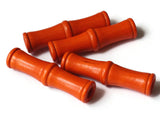 4 60mm Orange Wood Tube Beads - Vintage Wooden Macrame Beads