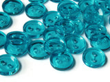 50 11mm Clear Sky Blue Flat Round Plastic Two Hole Buttons