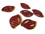 47mm Red Leaf Beads Striped Beads Rubberized Beads Acrylic Beads Bead Frames Large Beads Big Beads Huge Plant Beads Striped Cut Out Beads