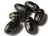 29mm x 16mm Black and Gold Barrel Beads Vintage Lucite Beads Vintage Plastic New Old Stock Oval Bead Jewelry Making Beading Supplies