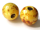 46mm Yellow Orange and Brown Spotted Round Bead Vintage Macrame Ceramic Porcelain Beads New Old Stock Beading Supplies Large Hole Beads