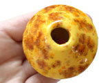 58mm Yellow with Orange and Brown Spots Saucer Bead Vintage Macrame Ceramic Beads Porcelain Beads Macrame Beading Supplies Large Hole Beads