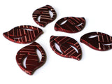 47mm Red Leaf Beads Striped Beads Rubberized Beads Acrylic Beads Bead Frames Large Beads Big Beads Huge Plant Beads Striped Cut Out Beads