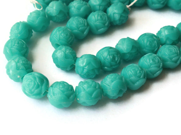 44 8mm Turquoise Blue Pressed Rose Beads Full Strand Vintage Pressed Plastic Beads Round Floral Beads Jewelry Making Beading Supplies