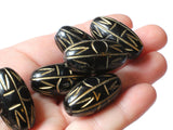 29mm x 16mm Black and Gold Barrel Beads Vintage Lucite Beads Vintage Plastic New Old Stock Oval Bead Jewelry Making Beading Supplies