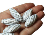 31mm x 12mm White and Silver Tube Beads Vintage Lucite Beads Vintage Plastic New Old Stock Oval Bead Jewelry Making Beading Supplies