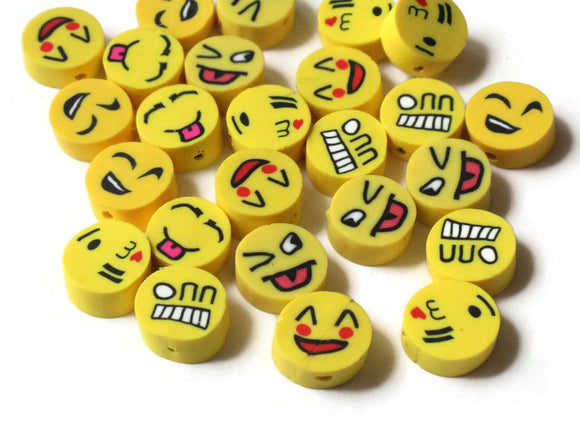 Yellow Emoji Beads Polymer Clay Smiley Face Beads Coin Beads Mixed Beads Disc Beads Yellow Face Beads