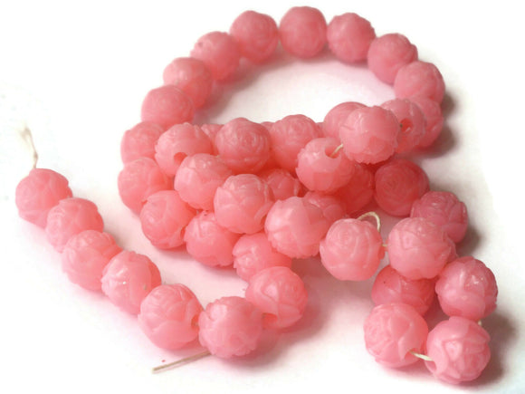 44 8mm Pink Pressed Rose Beads Full Strand Vintage Pressed Plastic Beads Round Floral Beads Jewelry Making Beading Supplies Smileyboy