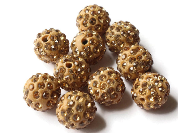 12mm Caramel Brown Rhinestone Beads Round Polymer Clay Sparkle Beads Shamballa Beads Pave Gumball Beads Jewelry Making and Beading Supplies