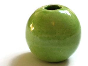 38mm Round Green Bead Vintage Macrame Ceramic Porcelain Beads New Old Stock Macrame Beading Supplies Large Hole Beads