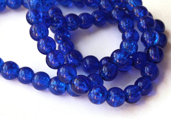 6mm Royal Blue Crackle Glass Beads Round Beads Clear Cracked Glass Beads Jewelry Making Beading Supplies Loose Beads Smooth Round Beads