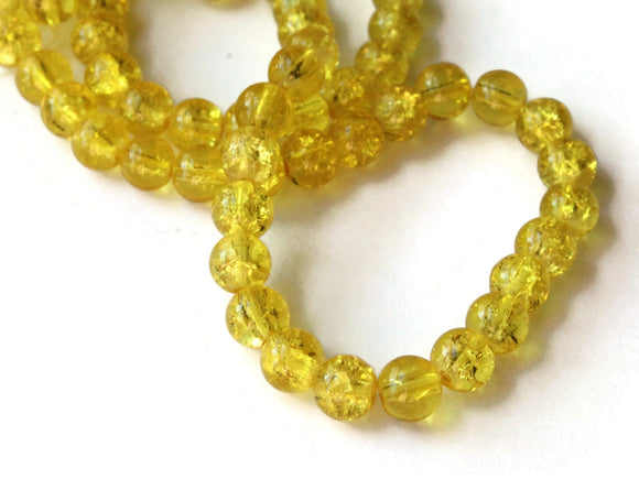 6mm Yellow Crackle Glass Beads Round Beads Clear Cracked Glass Beads Jewelry Making Beading Supplies Loose Beads Smooth Round Beads
