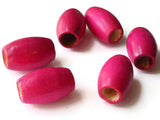 6 30mm Pink Wood Barrel Beads Large Hole Macrame Beads bI1