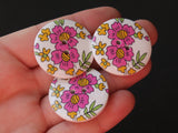 30mm Buttons Pink Flower Buttons Big White Buttons Two Hole Buttons Huge Buttons Large Buttons Floral Buttons