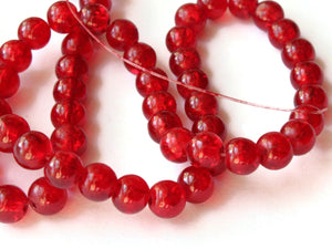 6mm Red Crackle Glass Beads Round Beads Clear Cracked Glass Beads Jewelry Making Beading Supplies Loose Beads Smooth Round Beads