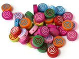 30 17mm Mixed Color Round Spiral Beads Flat Disc Coin Beads Multi-color Wood Beads Wooden Beads Jewelry Making Beading Supplies Loose Beads