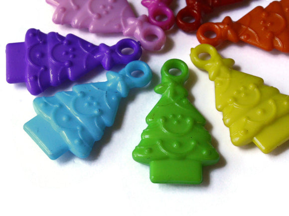 32mm Mixed Color Happy Little Tree Beads Plastic Christmas Tree Beads Pine Tree Beads Assorted Color Holiday Craft Supplies