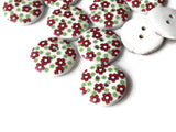 20mm Red Flower Buttons White Buttons Wood Buttons Round Buttons Two Hole Buttons Pattern Buttons Floral Buttons Wooden Buttons Smileyboy