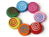 30 17mm Mixed Color Round Spiral Beads Flat Disc Coin Beads Multi-color Wood Beads Wooden Beads Jewelry Making Beading Supplies Loose Beads