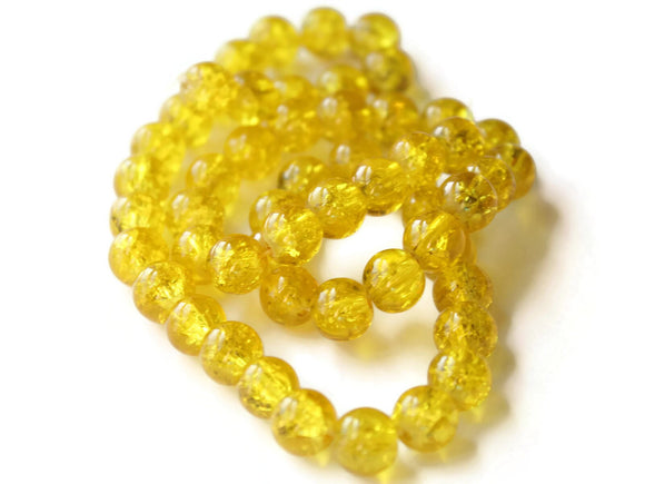 Yellow Crackle Glass Beads 8mm Round Beads Jewelry Making Beading Supplies Full Strand Loose Beads Cracked Glass Beads Smooth Round Beads