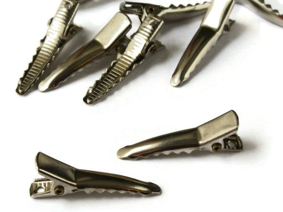 10 32mm Vintage Alligator Hair Clips Nickel Plated Steel Clips Small Silver Clips with Teeth