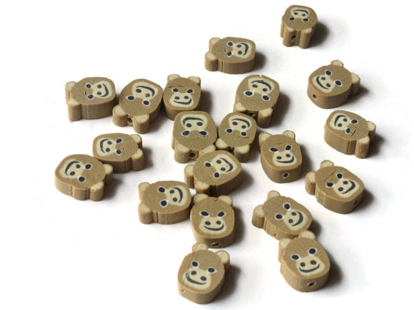 20 Brown Monkey Head Polymer Clay Beads Cute Animal Head Beads Loose Zoo Beads