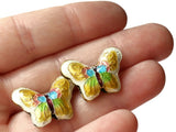 2 23mm White and Yellow Butterflies Cloisonne Butterfly Beads Handmade Metal and Enamel Beads Jewelry Making Beading Supplies Moth Beads