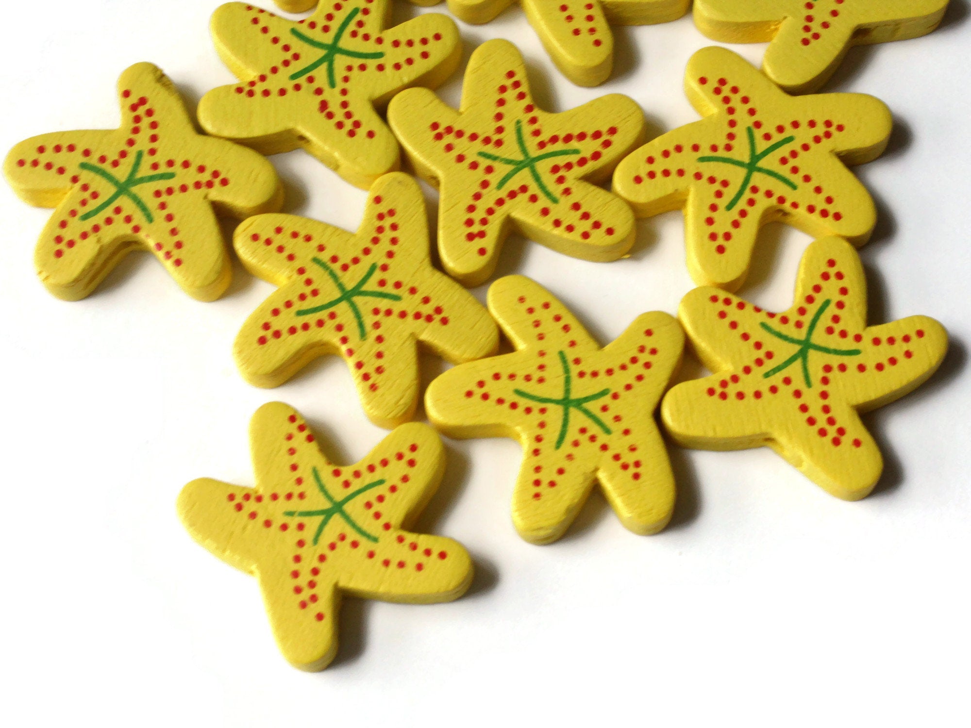 15 28mm Yellow Wood Starfish Beads Loose Wooden Star Beads