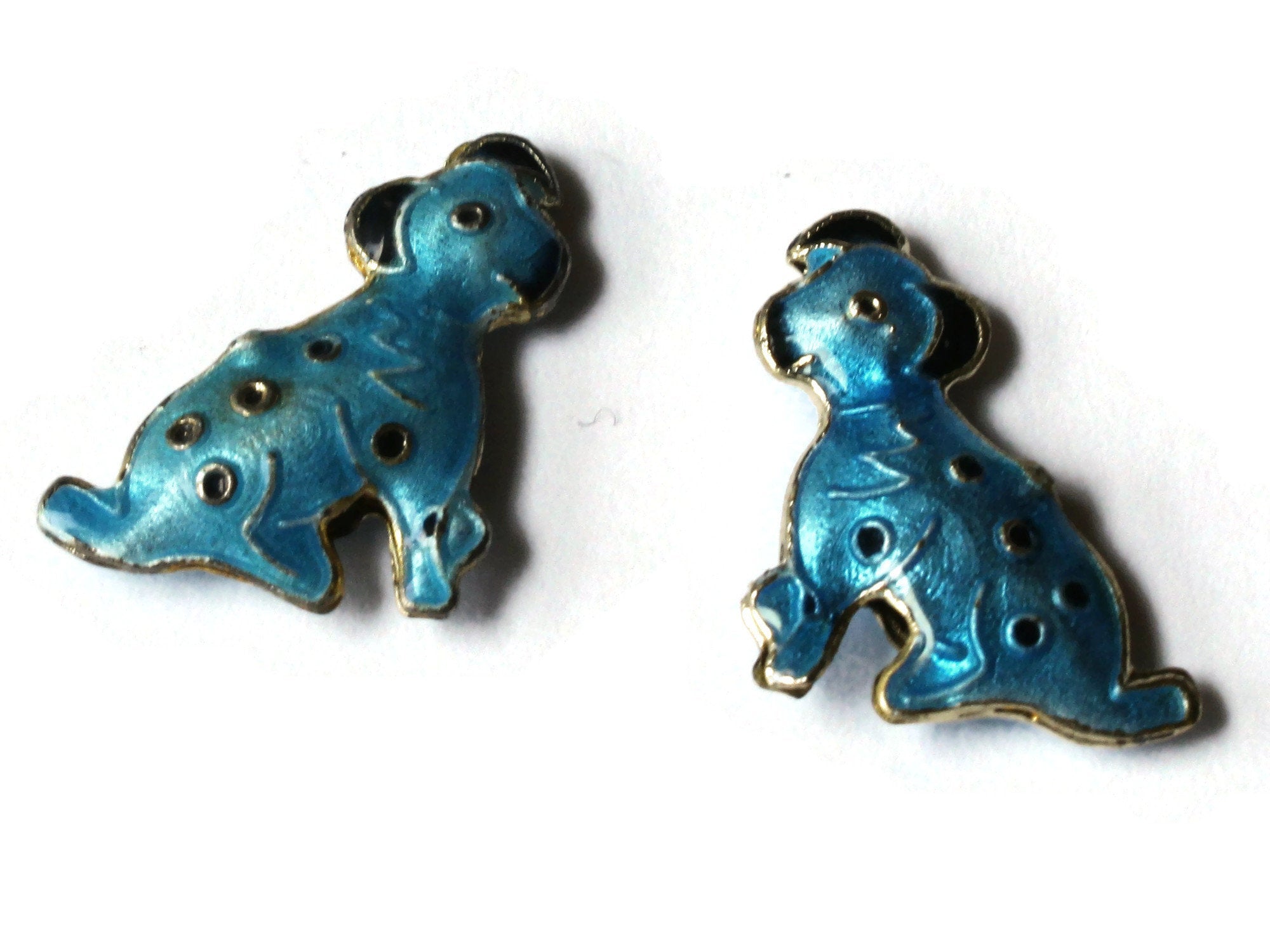 2 19mm Dark Blue Cloisonne Dalmatian Dog Beads Animal Beads Pet Beads Metal  Beads Enamel Bead