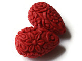 2 Floral Cinnabar Teardrop Beads Lacquer Beads Loose Beads Red Flower Patterned Beads Jewelry Making Beading Supply