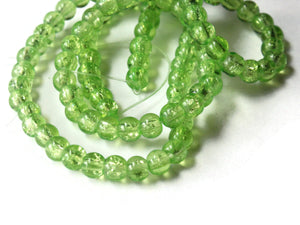4mm Light Green Crackle Beads Chartreuse Cracked Glass Small Round Beads Full Strand Crackle Glass Beads Jewelry Making Beading Supplies