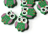 22mm Green Beads Wooden Owl Beads Animal Beads Wood Beads Bird Beads Cute Beads Multicolor Beads Novelty Beads to String
