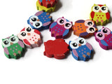12 22mm Mixed Color Beads Wooden Owl Beads Animal Beads Wood Beads Bird Beads Cute Beads Multicolor Beads Novelty Beads to String
