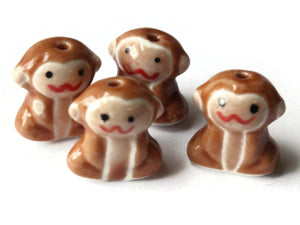 Porcelain Monkey Beads Cute Brown Beads Porcelain Glass Beads Animal Beads Jungle Animal Beads Jewelry Making Beading Supplies Loose Bead