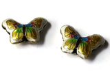 2 23mm White and Yellow Butterflies Cloisonne Butterfly Beads Handmade Metal and Enamel Beads Jewelry Making Beading Supplies Moth Beads