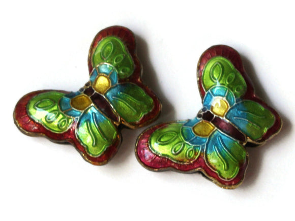 23mm Red and Green Butterflies Cloisonne Butterfly Beads Handmade Metal and Enamel Beads Jewelry Making Beading Supplies Moth Beads