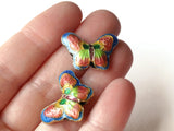 2 23mm Blue and Pink Butterflies Cloisonne Butterfly Beads Handmade Metal and Enamel Beads Jewelry Making Beading Supplies Moth Beads