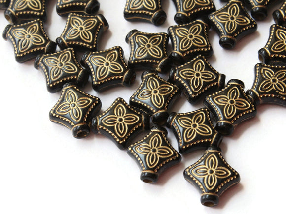 10mm Black Plastic Flat Diamond Beads with Gold Trim Loose Beads to String Jewelry Making Beading Supplies Black and Gold Acrylic Beads