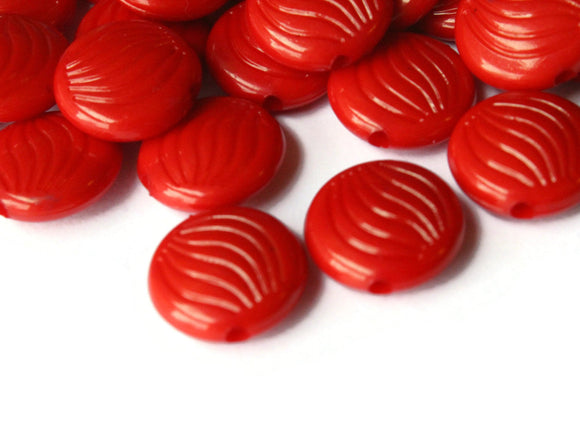 14mm Red Patterened Beads Acrylic Beads Flat Round Beads Plastic Coin Beads to String Jewelry Making Beading Supplies Loose Beads