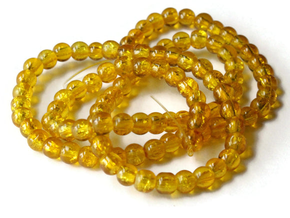 4mm Golden Yellow Crackle Beads Cracked Glass Small Round Beads Full Strand Crackle Glass Beads to String Jewelry Making Beading Supplies