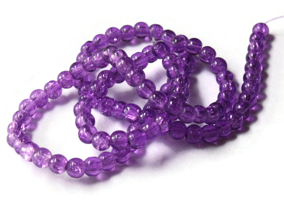 4mm Round Beads Purple Beads Crackle Glass Beads Cracked Glass Beads Full Strand Smooth Round Beads Jewelry Making Beading Supplies