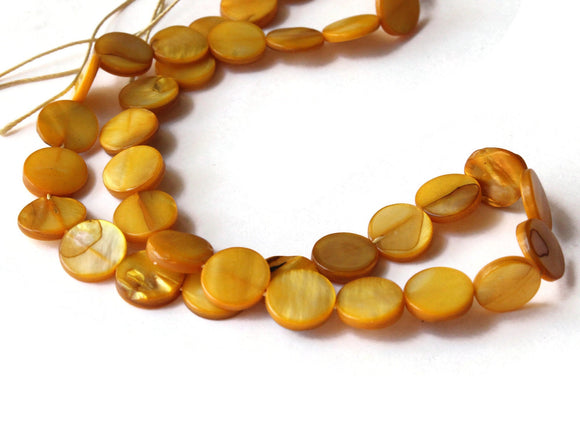 10mm Yellow Mother of Pearl Disc Beads Jewelry Making Beading Supplies Seashell Beads Loose Dyed Yellow Beads Full Strand Shell Coins