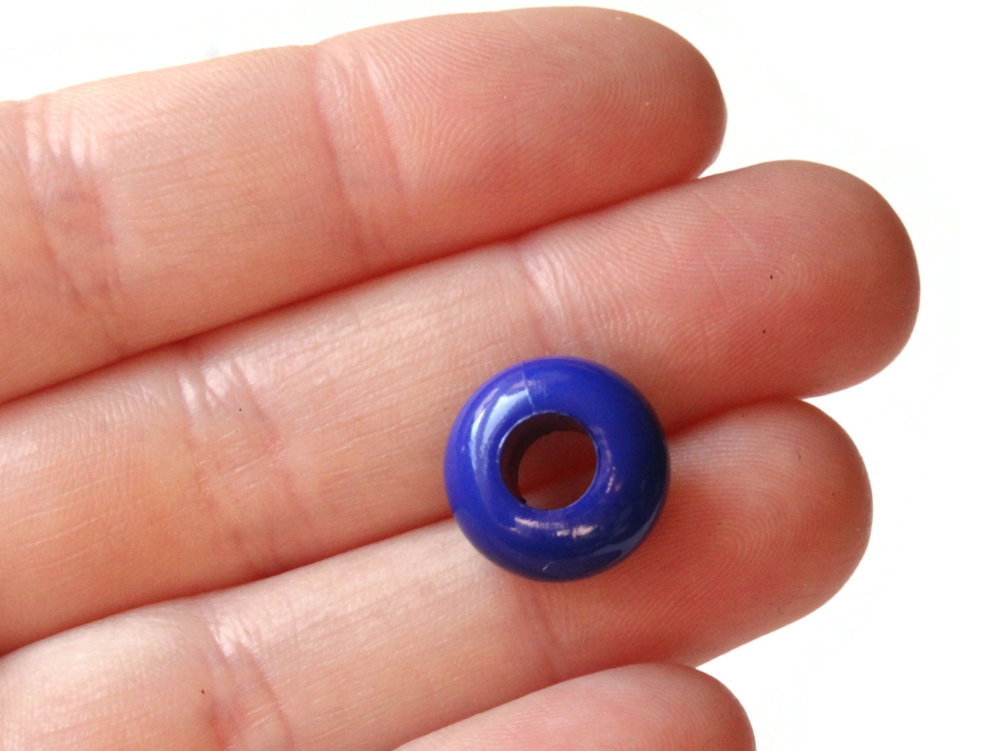 Large Hole Glass Beads, 6mm X 9mm Rondelle Roller With 3mm Hole, Blue With  Gold Lining, 10 Pieces 