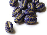 18.5mm Royal Blue Beads Fluted Teardrop Beads Gold Trim Beads Plastic Beads Loose Beads Jewelry Making Beading Supplies