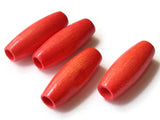 2 Inch Long Light Red Beads Wood Tube Beads Vintage Wooden Beads Large Hole Macrame Beads